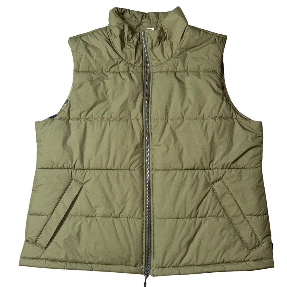 REI Co-op Stratocloud Puffer Vest Womens XL Olive Green Camo Lining Quilted Zip